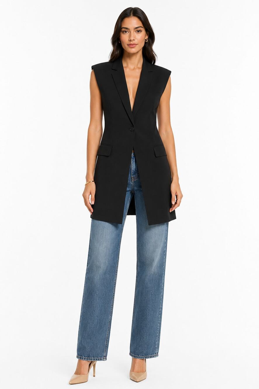 Imperial Sleeveless Longline Vest Blazer Black Women's Size Medium